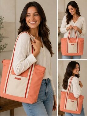 L*Space Coral and Cream Tote Bag